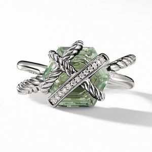 Cable Wrap Collection  Cable Wrap Ring with Prasiolite and Diamonds
